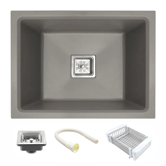 Belluxury™ AeroGrey Quartz Luxe Single Bowl Sink – Urban Minimal Series (24 x 18 x 10 Inches)
