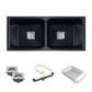 Belluxury™ NoirX Quartz Luxe Double Bowl Sink – Obsidian Black Edition (37 x 18 x 10 Inches)