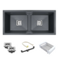 Belluxury™ TitanGrey Quartz Luxe Double Bowl Sink – Urban Stone Finish (45 x 20 x 10 Inches)