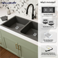 Belluxury™ TitanGrey Quartz Luxe Double Bowl Sink – Urban Stone Finish (45 x 20 x 10 Inches)