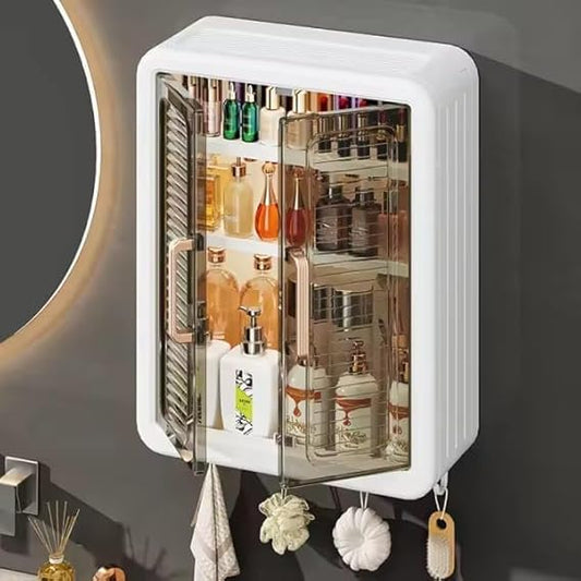 Belluxury®  Bathroom Organiser Without Drill Plastic Wall Mounted Storage Cabinet for Kitchen and Bathroom