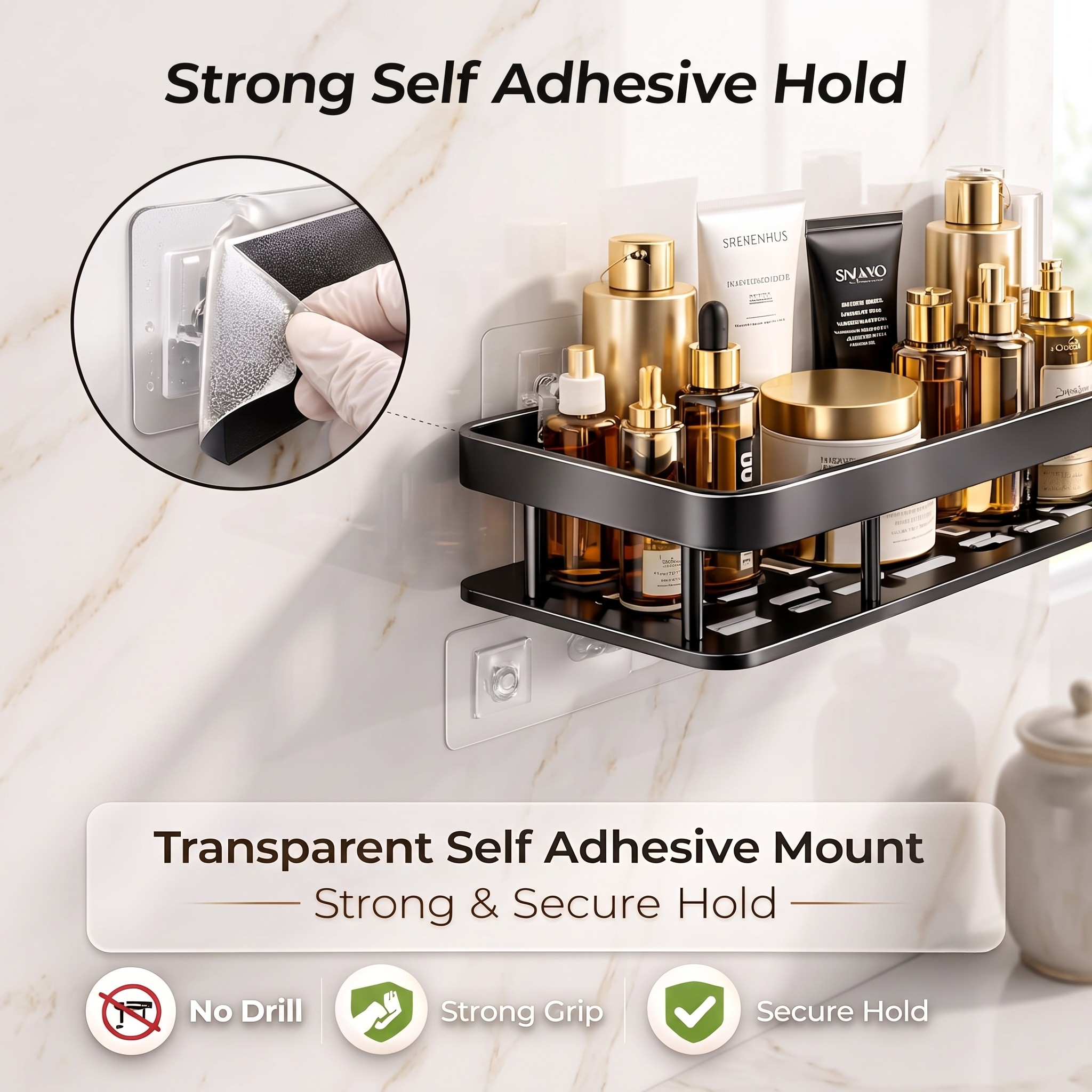 Wall Mounted Self Adhesive Storage Shelf | Rack for Bathroom & Kitchen Aluminium Wall Shelf