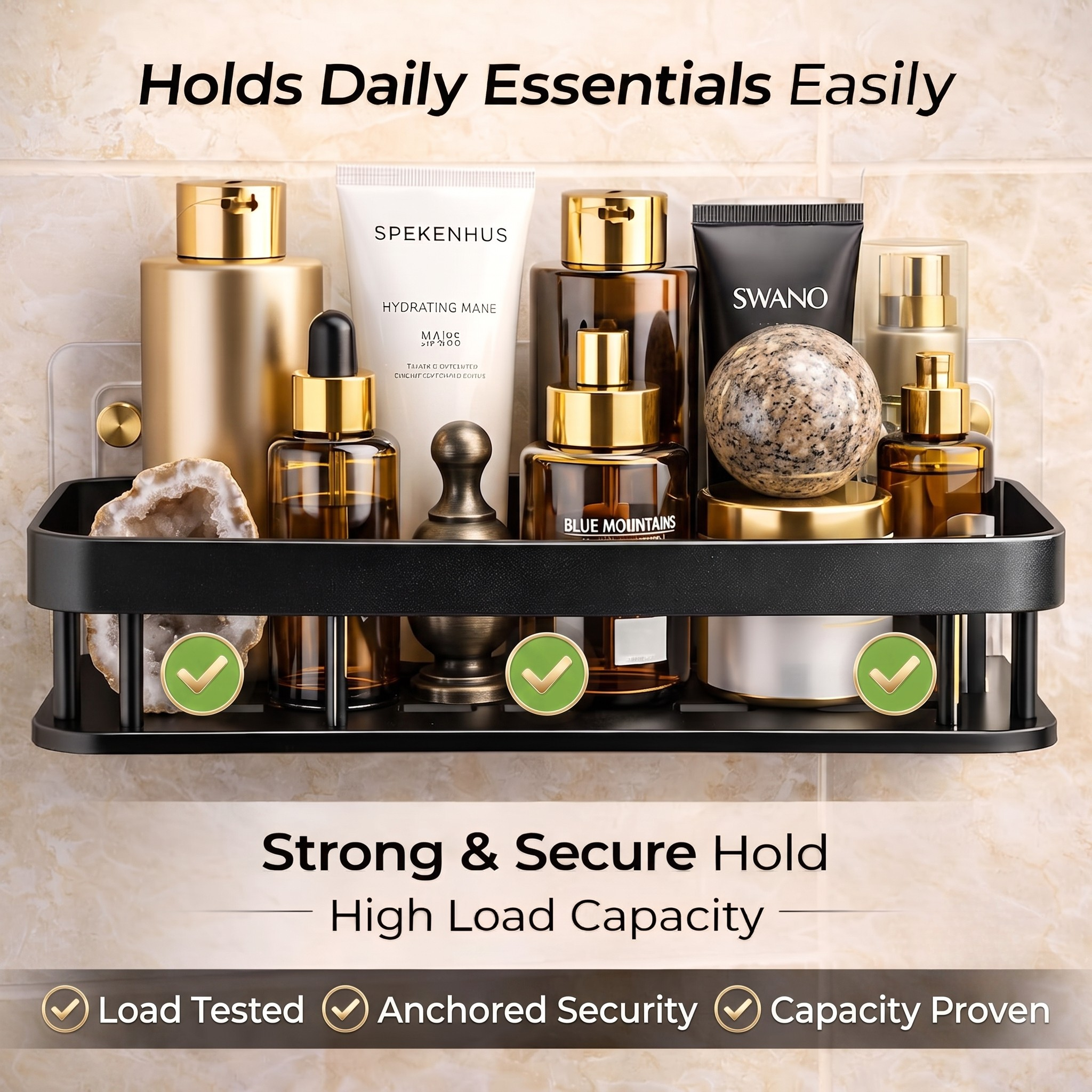 Wall Mounted Self Adhesive Storage Shelf | Rack for Bathroom & Kitchen Aluminium Wall Shelf