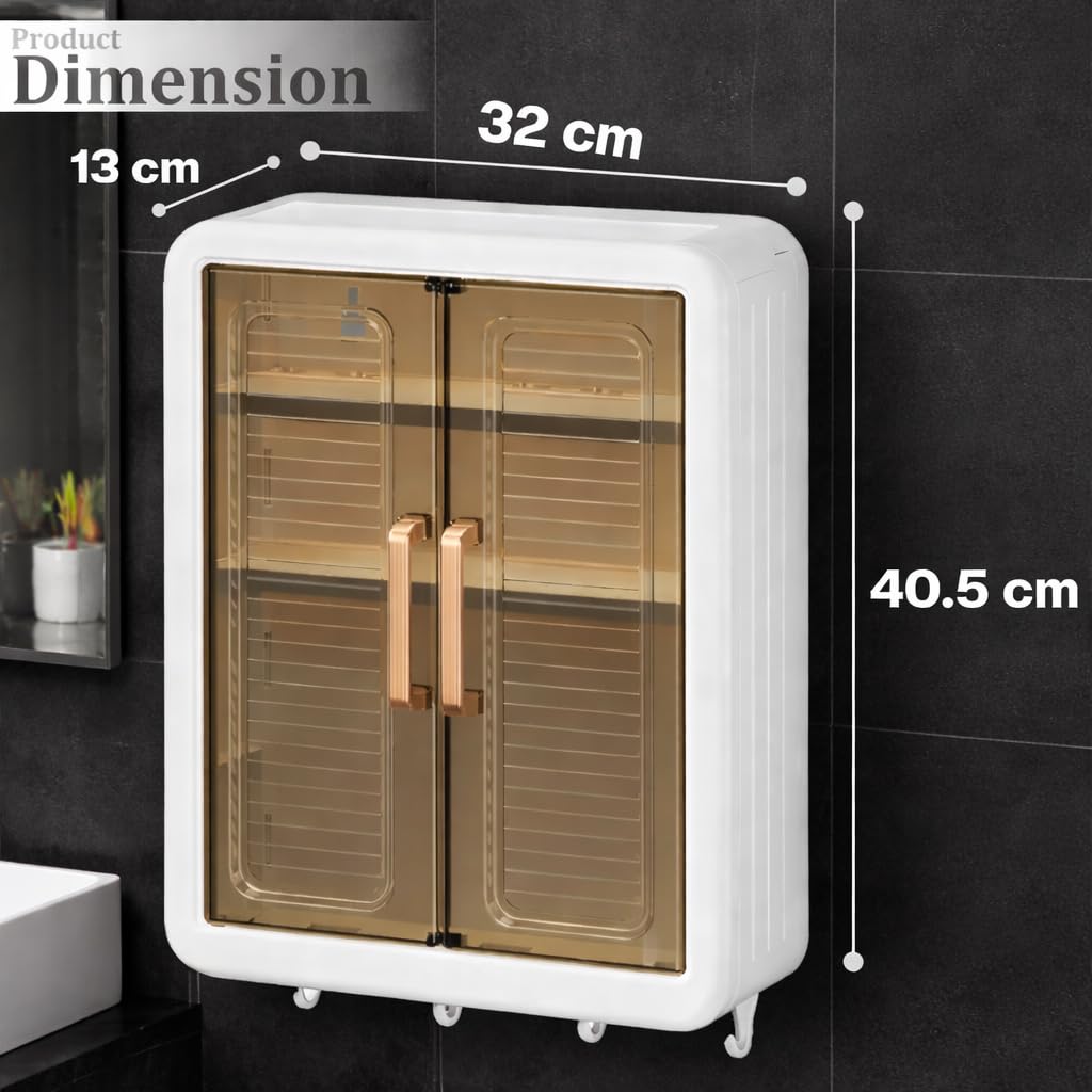 Belluxury®  Bathroom Organiser Without Drill Plastic Wall Mounted Storage Cabinet for Kitchen and Bathroom