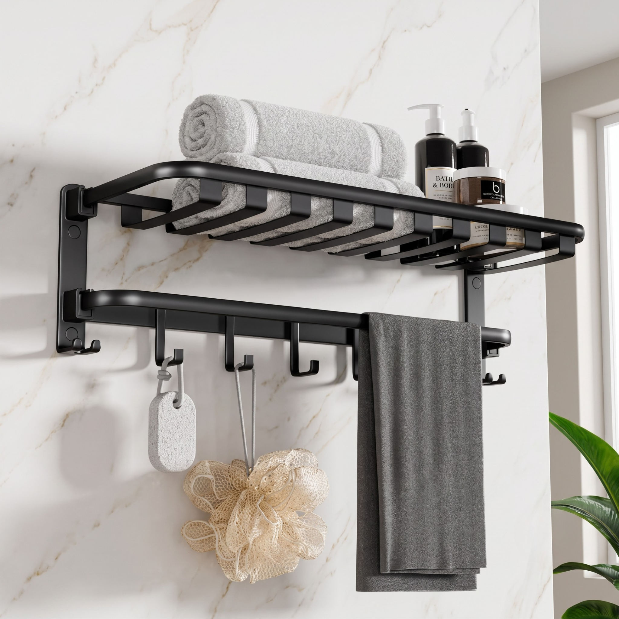 DUAL FOLDING TOWEL RACK | Premium Grade Stainless Steel Dual Folding Towel Rack/Towel Holder/Towel Stand/Accessories For Bathroom and Kitchen | (24 Inches)