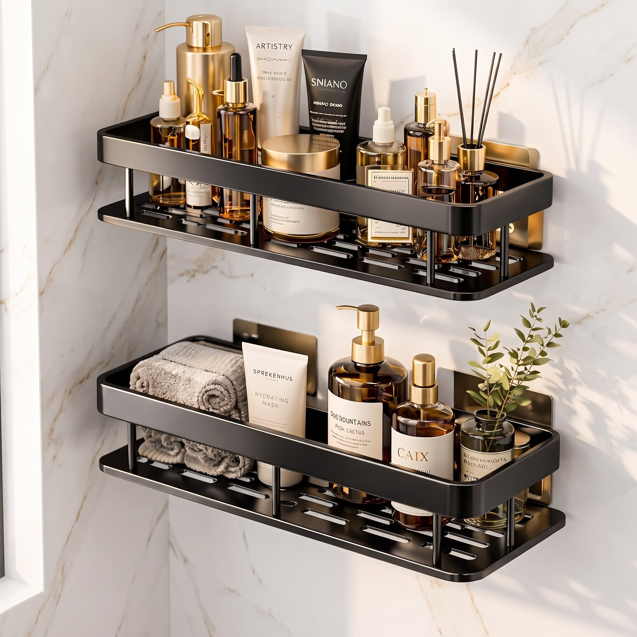 Wall Mounted Self Adhesive Storage Shelf | Rack for Bathroom & Kitchen Aluminium Wall Shelf
