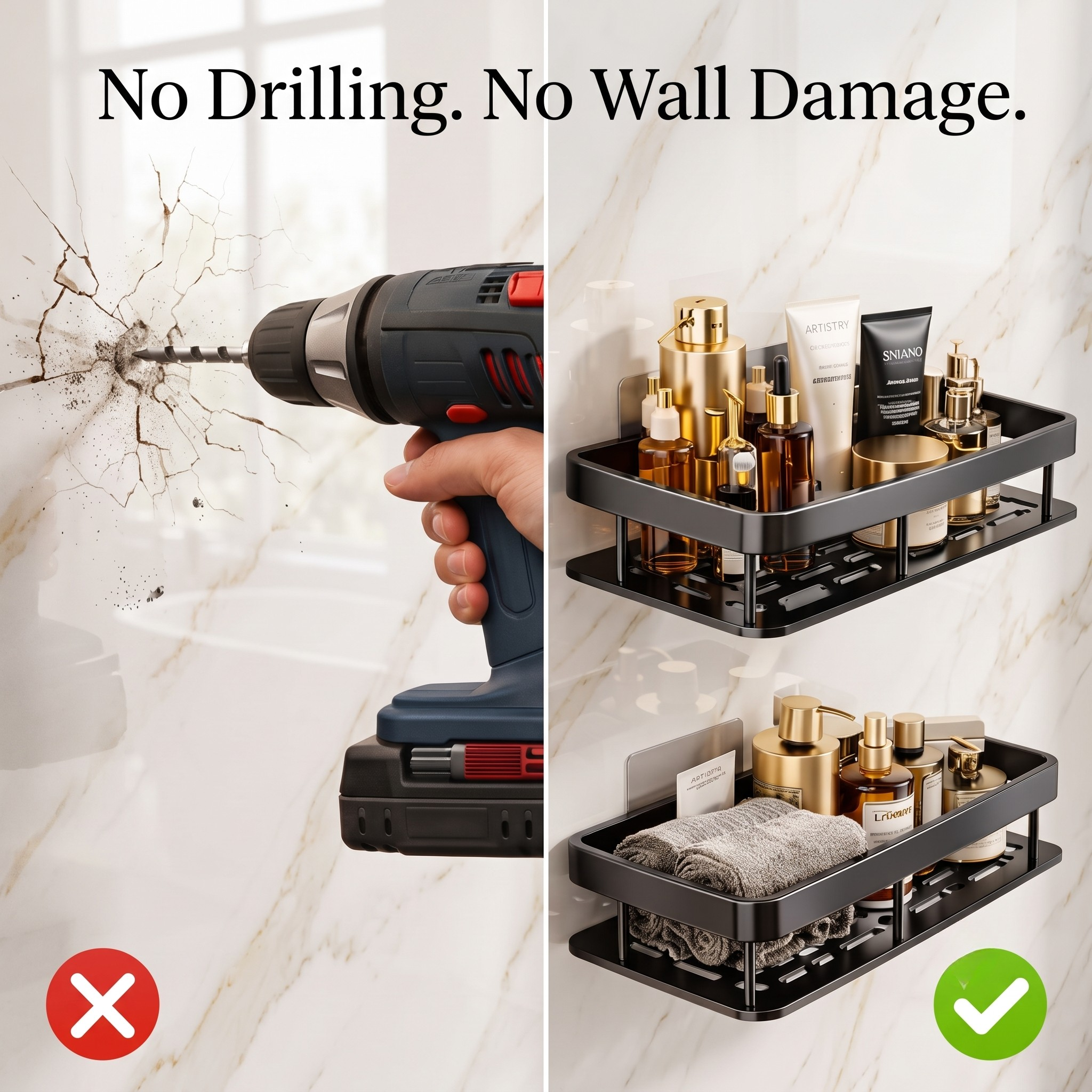 Wall Mounted Self Adhesive Storage Shelf | Rack for Bathroom & Kitchen Aluminium Wall Shelf