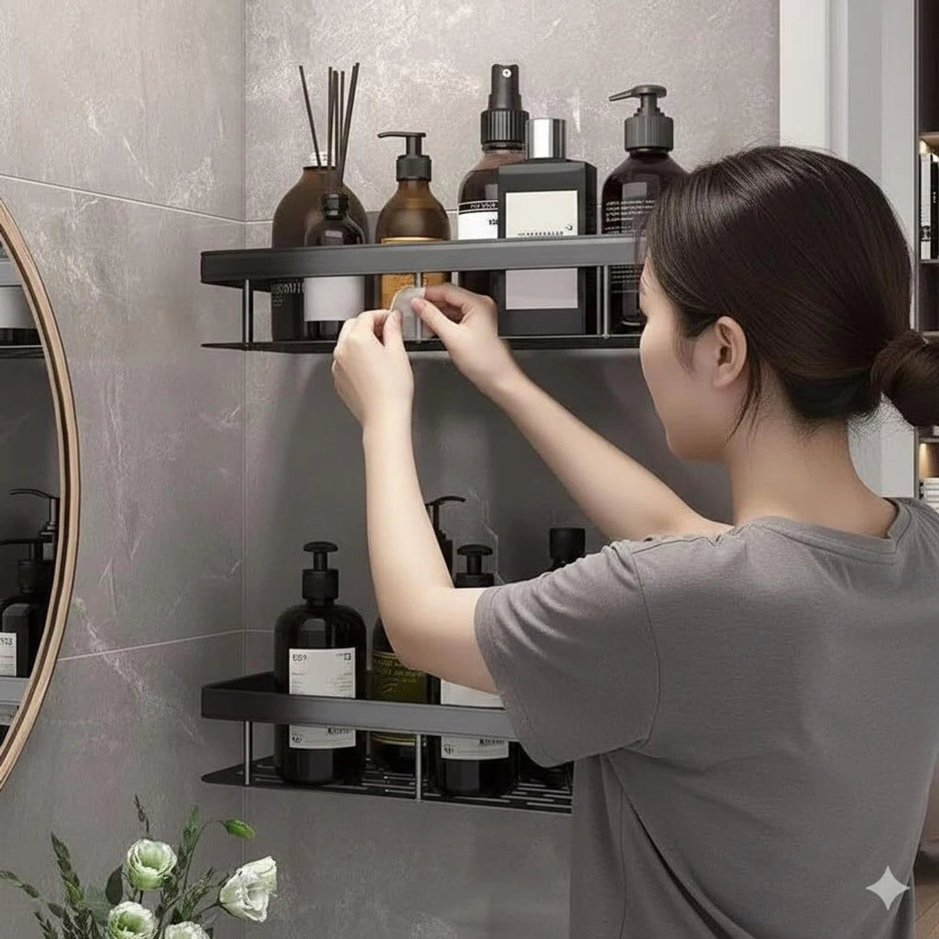 Wall Mounted Self Adhesive Storage Shelf | Rack for Bathroom & Kitchen Aluminium Wall Shelf