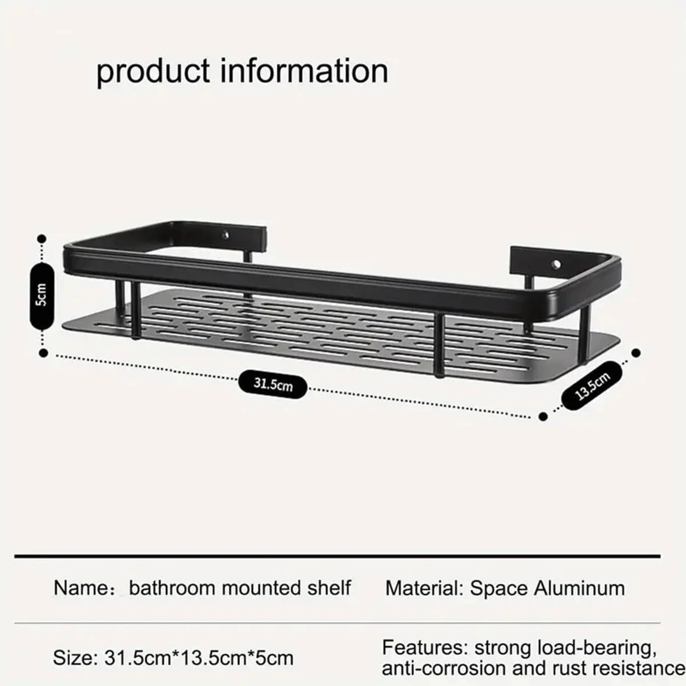 Wall Mounted Self Adhesive Storage Shelf | Rack for Bathroom & Kitchen Aluminium Wall Shelf