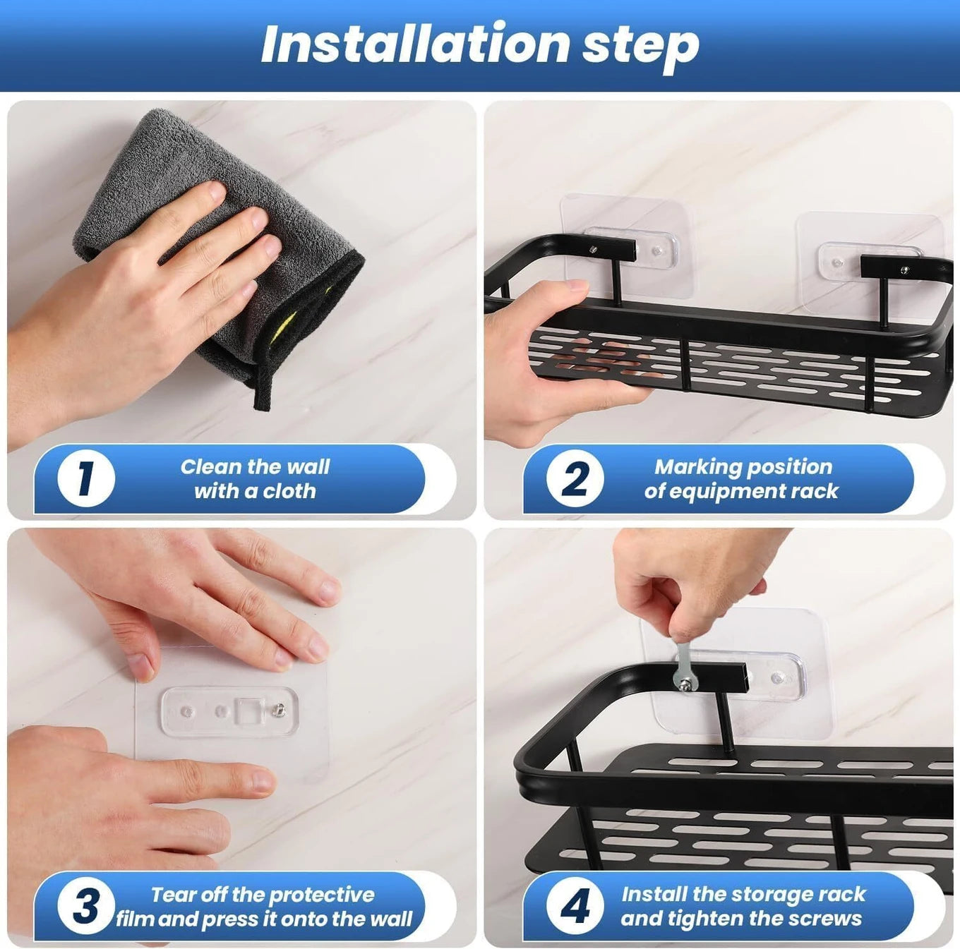 Wall Mounted Self Adhesive Storage Shelf | Rack for Bathroom & Kitchen Aluminium Wall Shelf