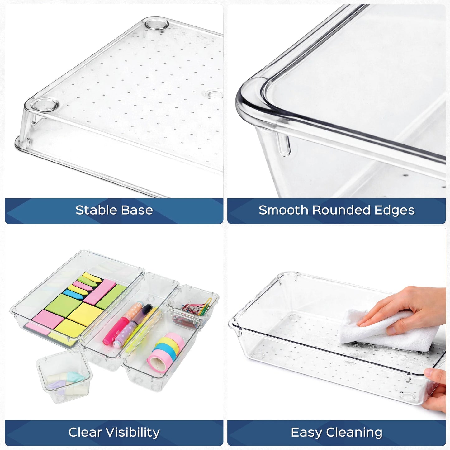 Premium Crystal Clear Acrylic Drawer Organizer Set – 20 Piece Modular Storage Trays for Makeup, Kitchen, Office & Bathroom