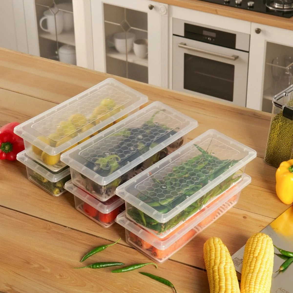 Fridge Storage Container with Drain Tray | BPA-Free Food Storage Organizer | Stackable Refrigerator Storage Box