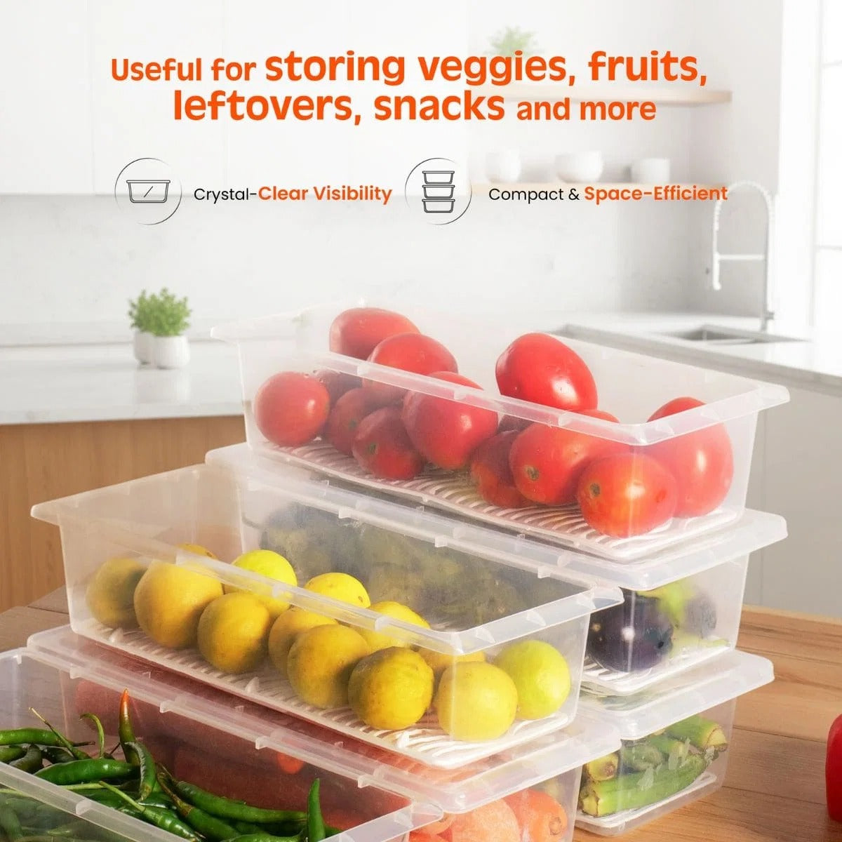 Fridge Storage Container with Drain Tray | BPA-Free Food Storage Organizer | Stackable Refrigerator Storage Box