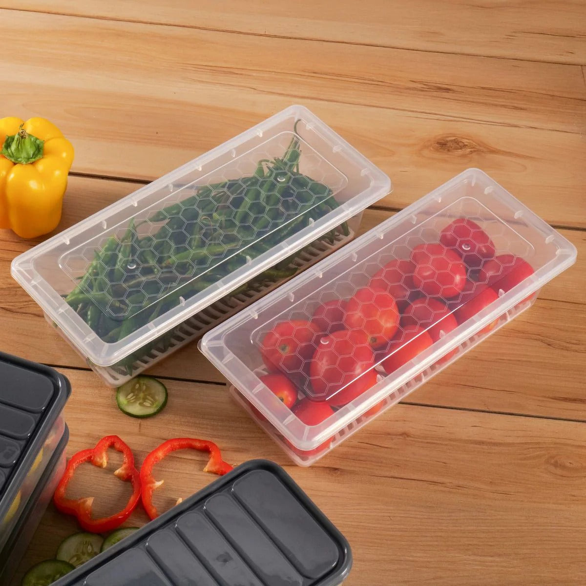 Fridge Storage Container with Drain Tray | BPA-Free Food Storage Organizer | Stackable Refrigerator Storage Box