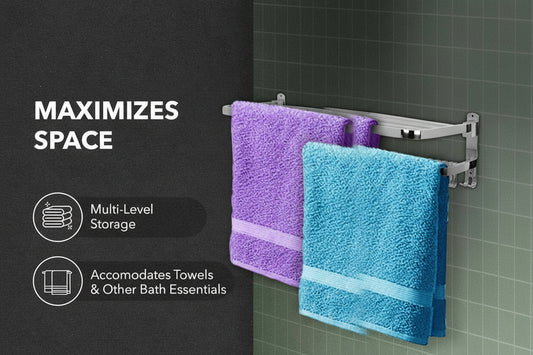 DUAL FOLDING TOWEL RACK | Premium Grade Stainless Steel Dual Folding Towel Rack/Towel Holder/Towel Stand/Accessories For Bathroom and Kitchen | (24 Inches)